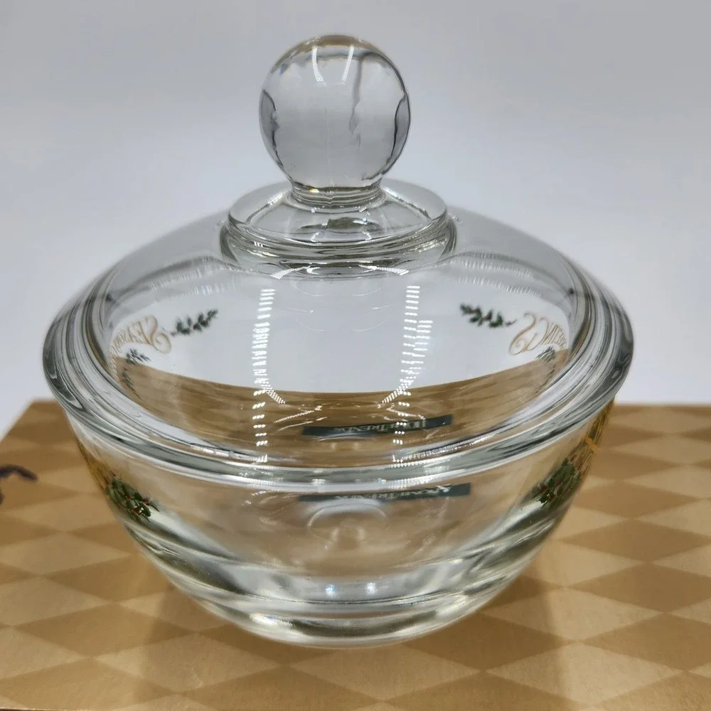 VTG Hometrends Anchor Hocking Glass Sugar & Cream Set Season Greetings Deadstock